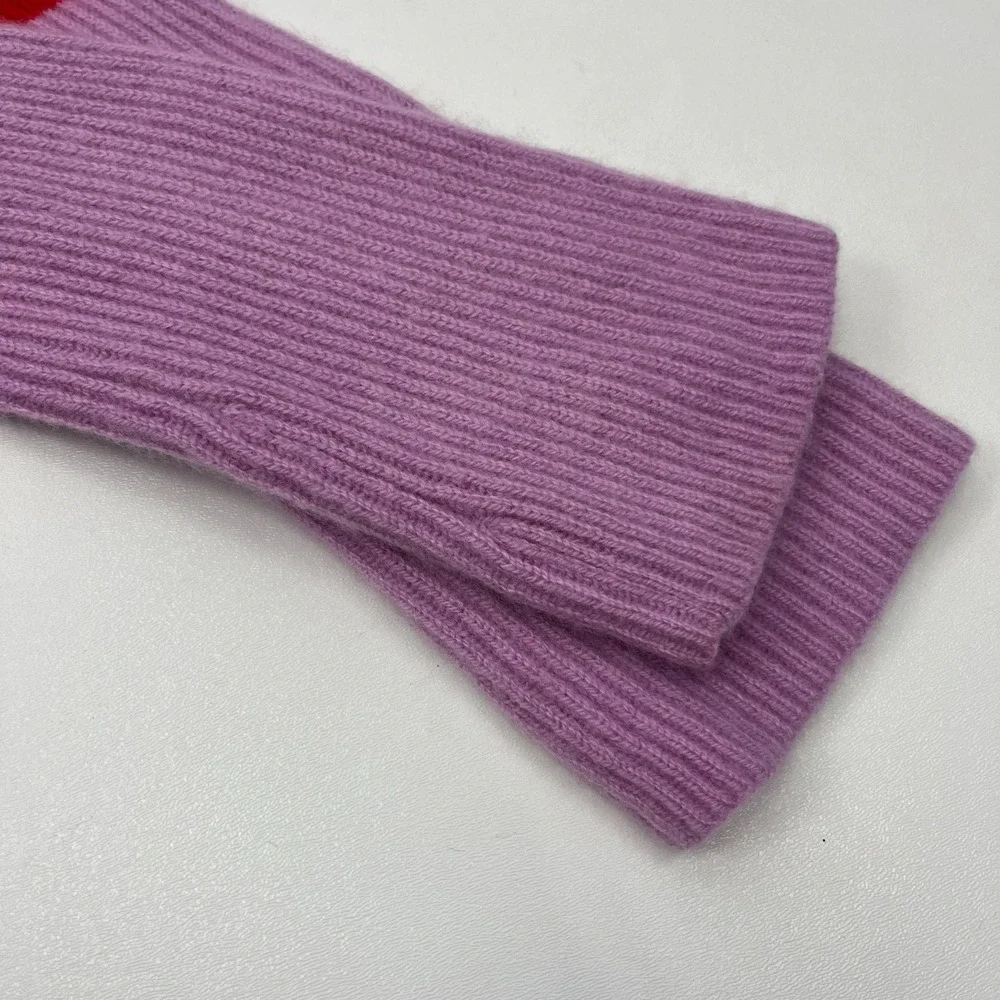 Ann Taylor 100% Cashmere Sweater Red Purple Colorblock Thick Plush *Kitten Soft*
